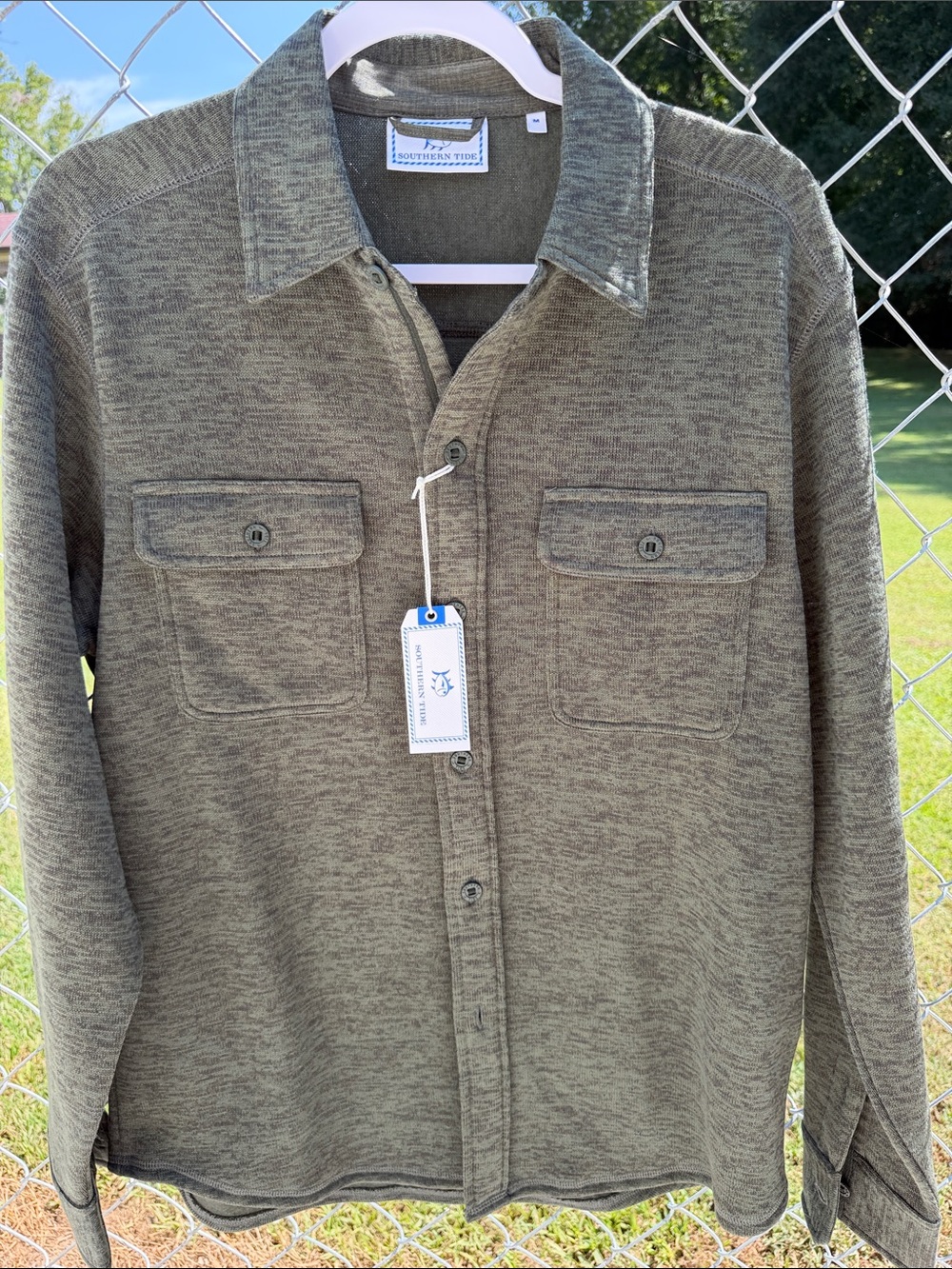 Southern Tide Men's Olive Green Button-Down Shirt Jacket